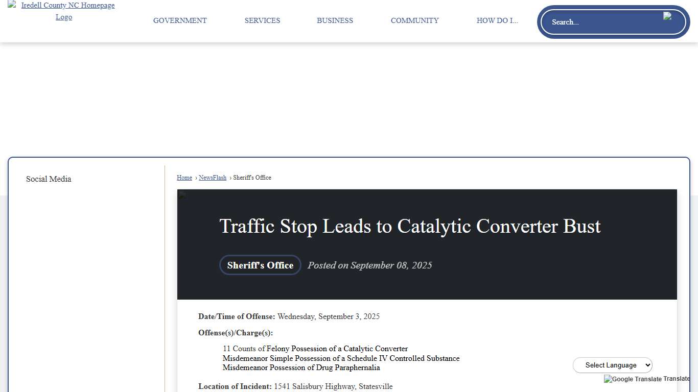 Traffic Stop Leads to Catalytic Converter Bust • Iredell County, NC